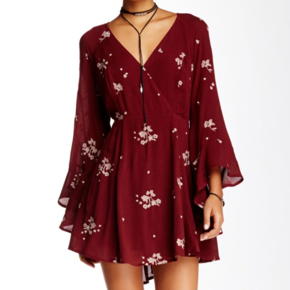 Free People Red Jasmine Embroidered Kimono Dress